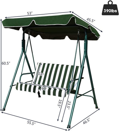 Loveseat Cushioned Patio Steel Frame Swing Glider -Green