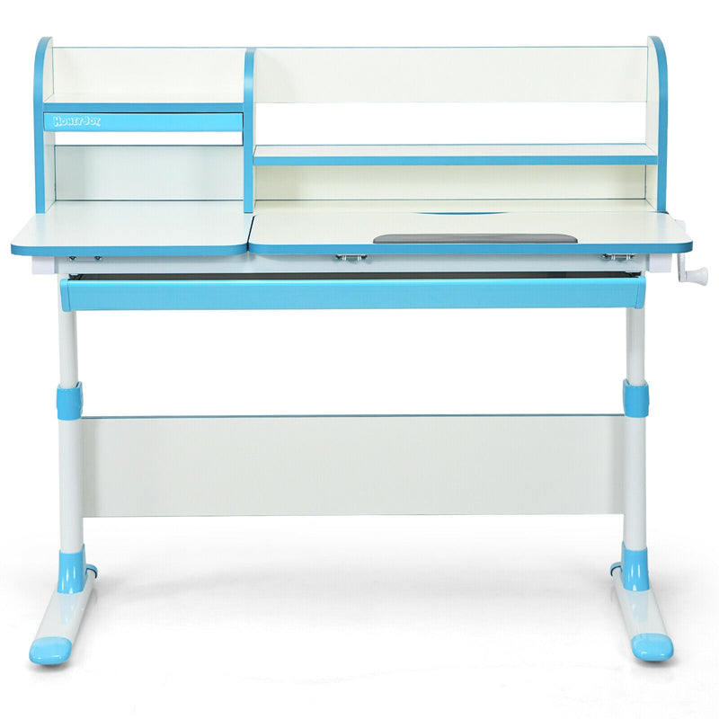 Adjustable Height Study Desk with Drawer and Tilted Desktop for School and Home-Blue