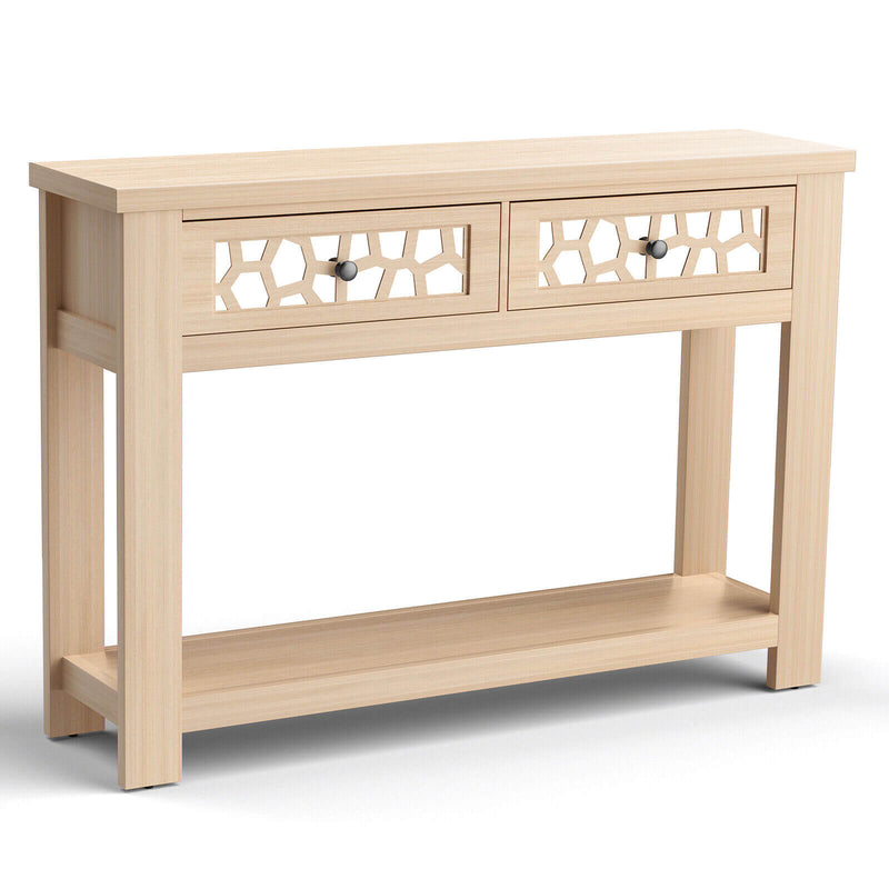 2-Tier Console Table with Drawers and Open Storage Shelf-Natural