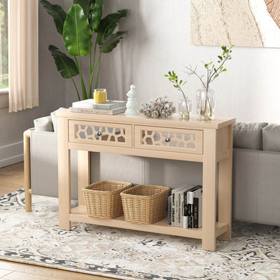 2-Tier Console Table with Drawers and Open Storage Shelf-Natural