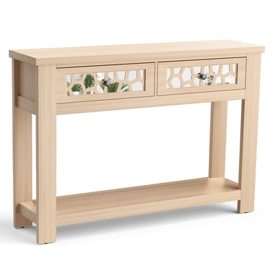 2-Tier Console Table with Drawers and Open Storage Shelf-Natural