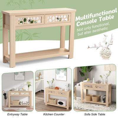 2-Tier Console Table with Drawers and Open Storage Shelf-Natural