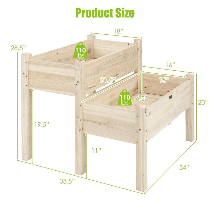 2 Tier Wooden Elevated Planter Box with Legs and Drain Holes