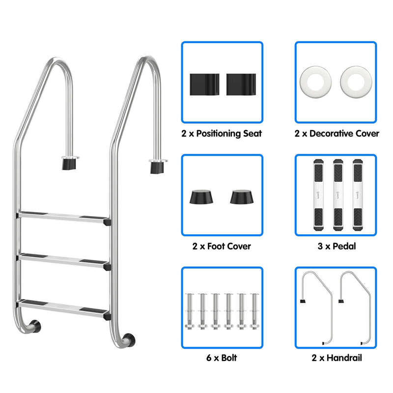 3 Step Stainless Steel Swimming Pool Ladder Handrail for Pool