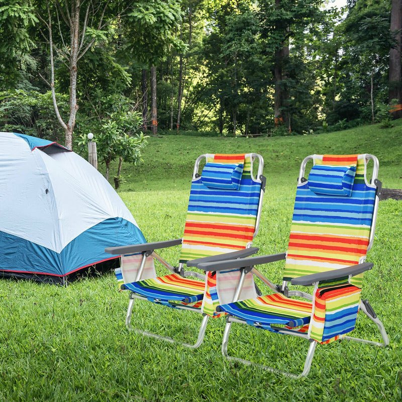 4-Pack 5-Position Outdoor Folding Backpack Beach Reclining Chair with Pillow-Yellow