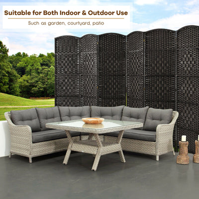 6.5Ft 6-Panel Weave Folding Fiber Room Divider Screen-Black