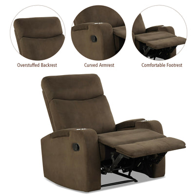 Recliner Chair Single Sofa Lounger with Arm Storage and Cup Holder for Living Room-Coffee