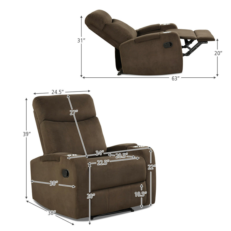 Recliner Chair Single Sofa Lounger with Arm Storage and Cup Holder for Living Room-Coffee