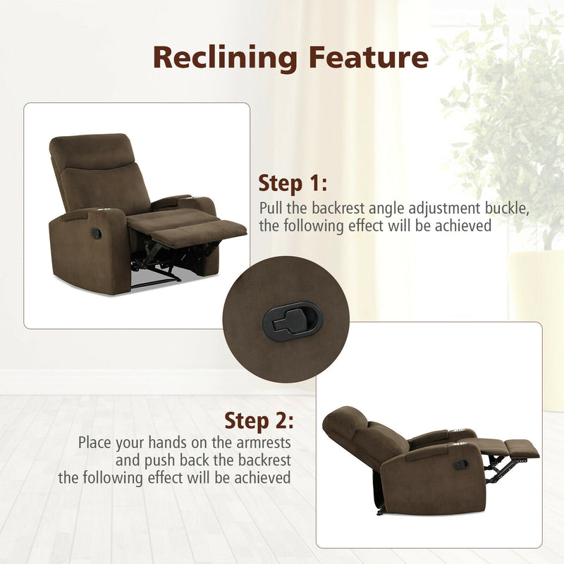 Recliner Chair Single Sofa Lounger with Arm Storage and Cup Holder for Living Room-Coffee