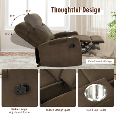 Recliner Chair Single Sofa Lounger with Arm Storage and Cup Holder for Living Room-Coffee