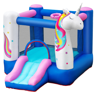 Inflatable Slide Bouncer with Basketball Hoop for Kids Without Blower