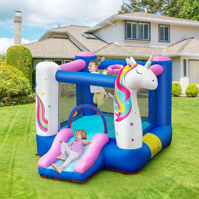 Inflatable Slide Bouncer with Basketball Hoop for Kids Without Blower