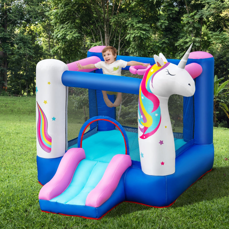 Inflatable Slide Bouncer with Basketball Hoop for Kids Without Blower