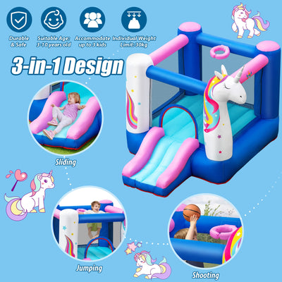 Inflatable Slide Bouncer with Basketball Hoop for Kids Without Blower