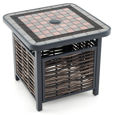 21.5 Inches Outdoor PE Rattan Side Table Square End Table with Umbrella Hole