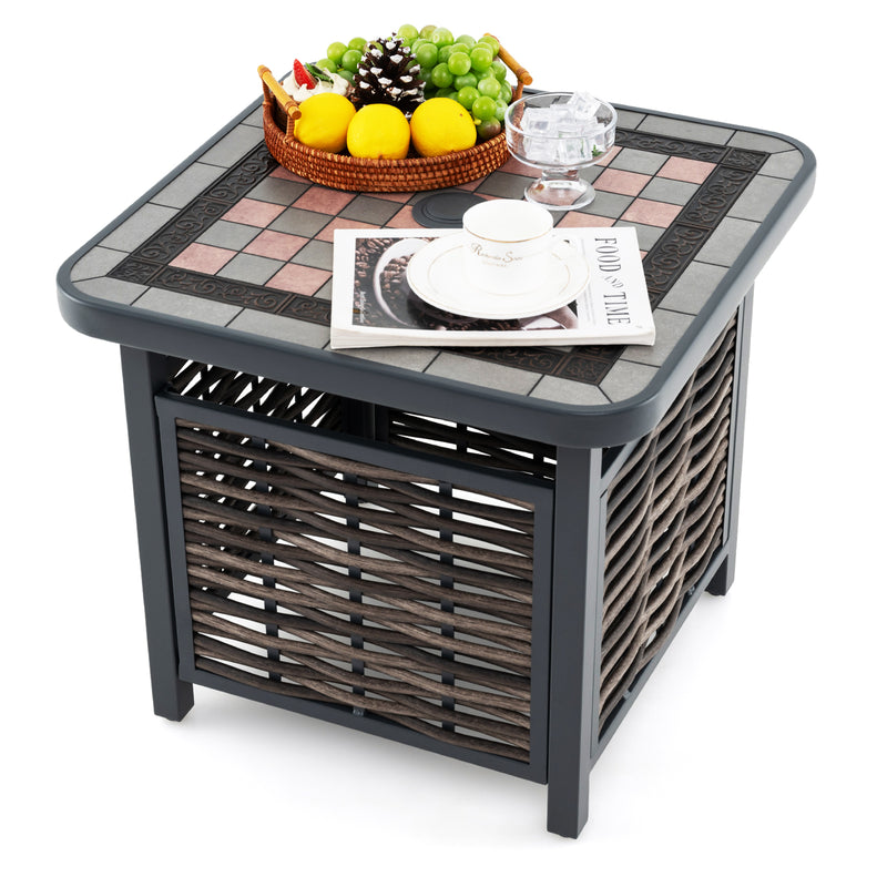 21.5 Inches Outdoor PE Rattan Side Table Square End Table with Umbrella Hole