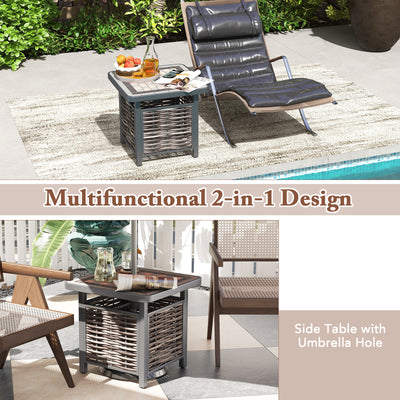 21.5 Inches Outdoor PE Rattan Side Table Square End Table with Umbrella Hole