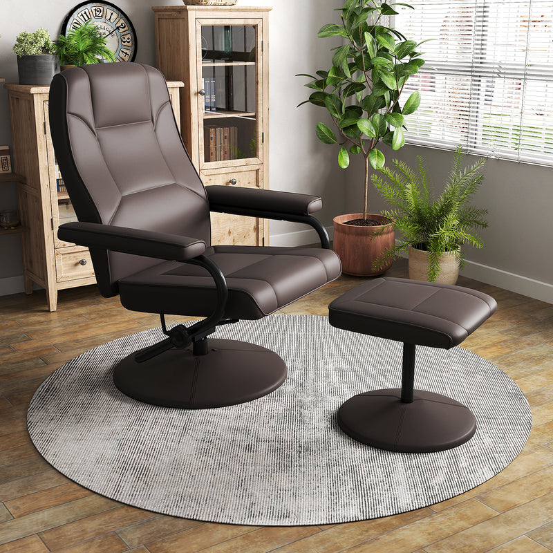 Swivel Lounge Chair Recliner with Ottoman-Brown