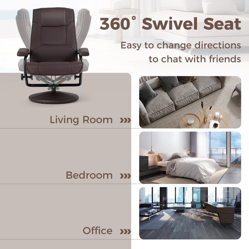 Swivel Lounge Chair Recliner with Ottoman-Brown