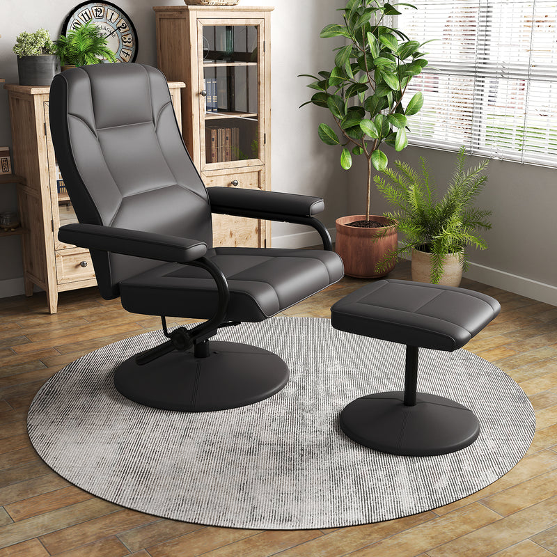 Swivel Lounge Chair Recliner with Ottoman-Black