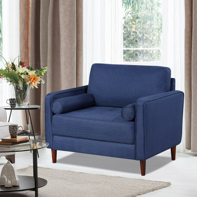 Accent Oversized Linen Club Armchair with Pillows and Rubber Wood Legs