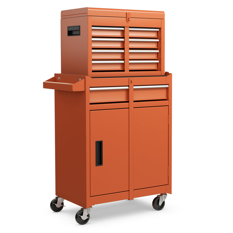 2-in-1 Rolling Tool Chest with 5 Sliding Lockable Drawers-Orange