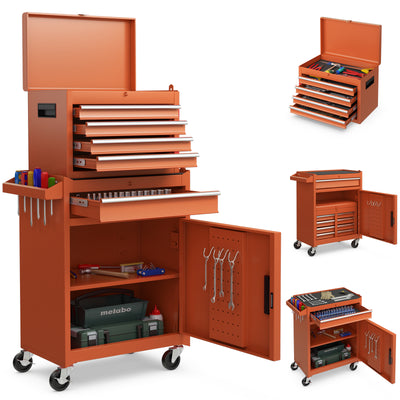 2-in-1 Rolling Tool Chest with 5 Sliding Lockable Drawers-Orange