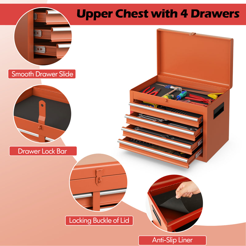 2-in-1 Rolling Tool Chest with 5 Sliding Lockable Drawers-Orange