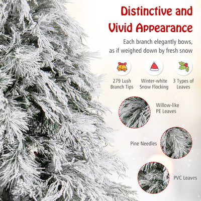 4.5/6/7 Feet Pre-Lit Snow Flocked Christmas Tree with Warm White LED Lights-4.5 ft