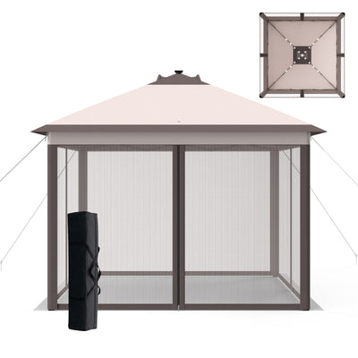 11 x 11 Feet Portable Outdoor Patio Folding Gazebo with Led Lights -Beige