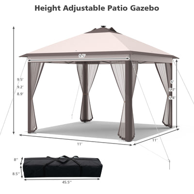 11 x 11 Feet Portable Outdoor Patio Folding Gazebo with Led Lights -Beige