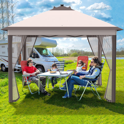 11 x 11 Feet Portable Outdoor Patio Folding Gazebo with Led Lights -Beige