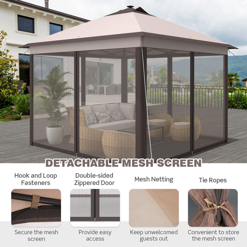 11 x 11 Feet Portable Outdoor Patio Folding Gazebo with Led Lights -Beige