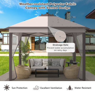 11 x 11 Feet Portable Outdoor Patio Folding Gazebo with Led Lights -Beige