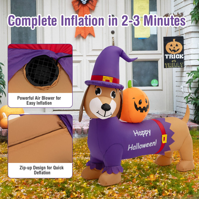 5 Feet Long Halloween Inflatable Dachshund Dog with Pumpkin