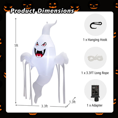 5 Feet Tall Halloween Inflatable Hanging Ghost Decoration with LED Light