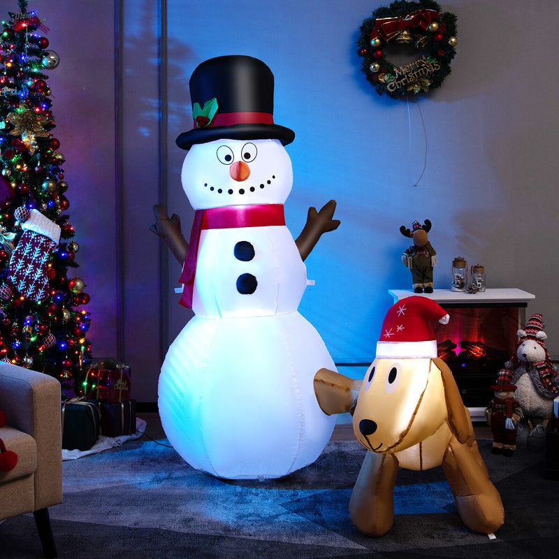 6 Feet Tall Inflatable Snowman and Dog Set Christmas Decoration with LED Lights