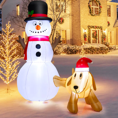 6 Feet Tall Inflatable Snowman and Dog Set Christmas Decoration with LED Lights