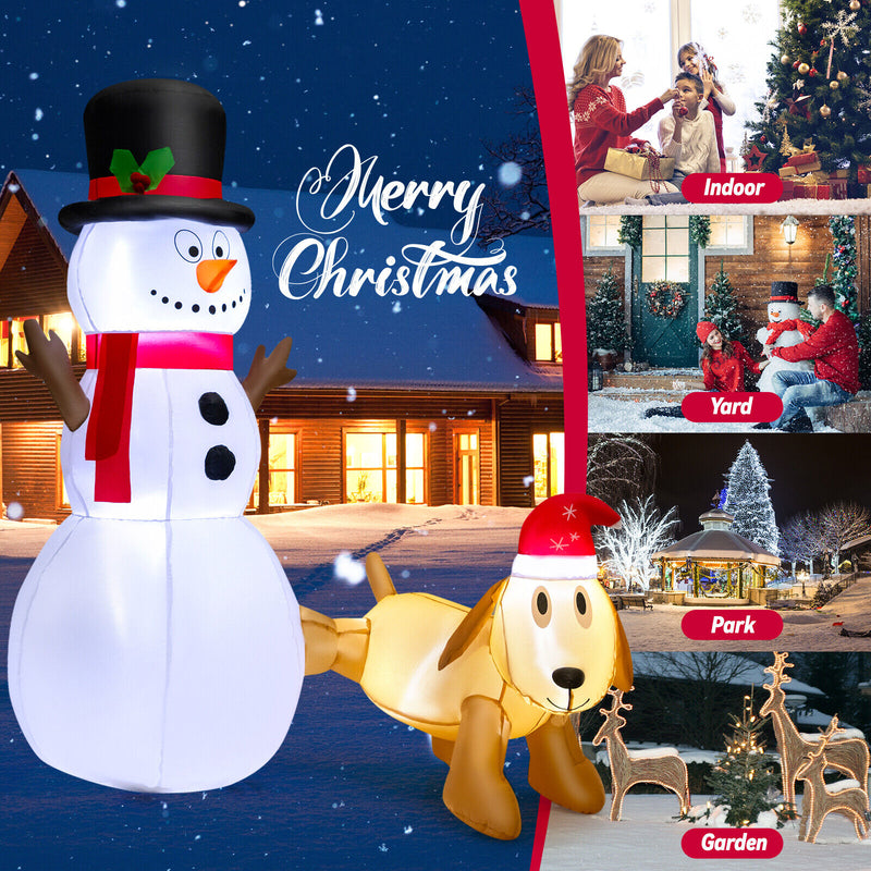 6 Feet Tall Inflatable Snowman and Dog Set Christmas Decoration with LED Lights