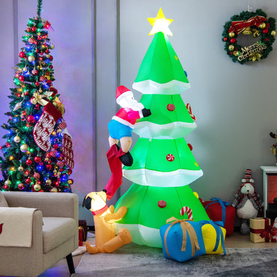 7 Feet Inflatable Christmas Tree with Santa Claus and Dog