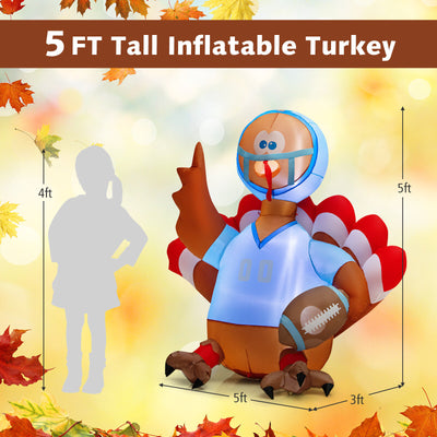 5 Feet Inflatable Thanksgiving Turkey Football Player with Lights