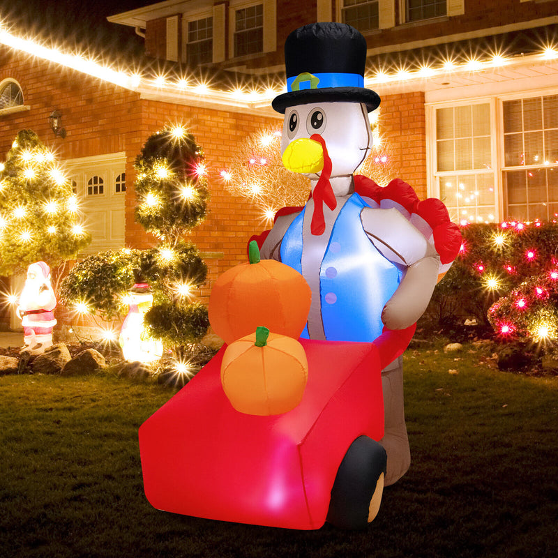 6 Feet Thanksgiving Inflatable Turkey Pushing Pumpkin Cart