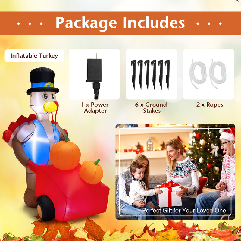 6 Feet Thanksgiving Inflatable Turkey Pushing Pumpkin Cart