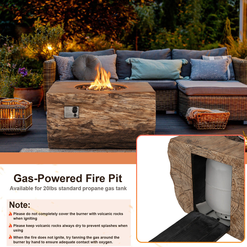 40 Inch Rectangle Propane Fire Pit Table Wood-Like Surface with Lava Rock PVC Cover-Natural