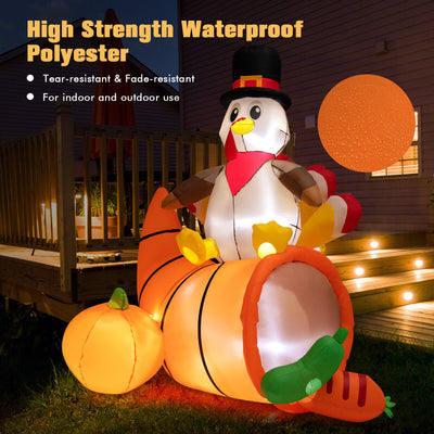 6 Feet Thanksgiving Inflatable Turkey on Cornucopia Harvest Autumn Decor with Light