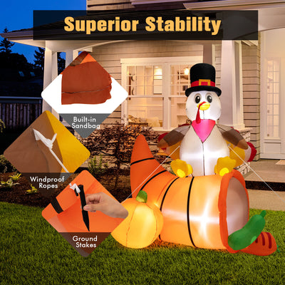 6 Feet Thanksgiving Inflatable Turkey on Cornucopia Harvest Autumn Decor with Light