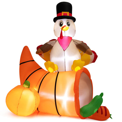 6 Feet Thanksgiving Inflatable Turkey on Cornucopia Harvest Autumn Decor with Light