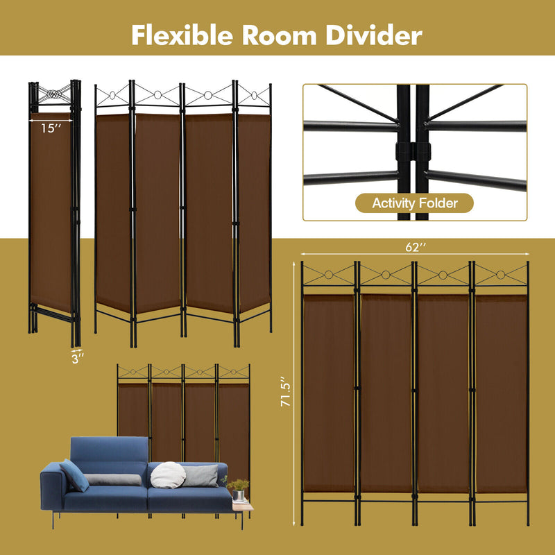 6 Feet 4-Panel Folding Freestanding Room Divider-Brown