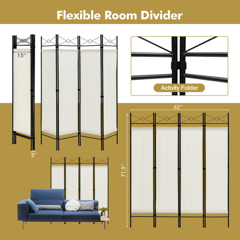 6 Feet 4-Panel Folding Freestanding Room Divider-White