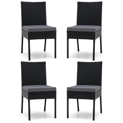 Set of 4 Patio Rattan Wicker Dining Chairs Set with Soft Cushions-Black